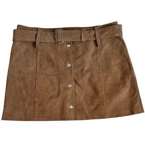 Vintage Y2K Sz 10 Tan Suede Mini Skirt with Belt 90s Brown Coastal Cowgirl